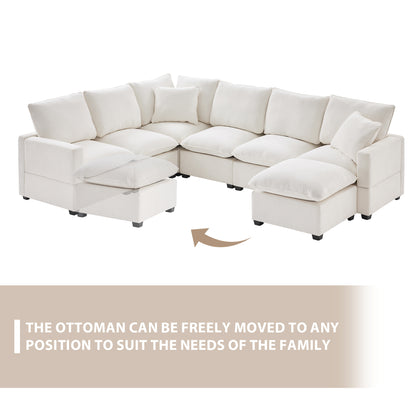 110*86" Modern U Shape Modular Sofa, 7 Seat Chenille Sectional Couch Set with 2 Pillows Included, Freely Combinable Indoor Funiture for Living Room, Apartment, Office, 2 Colors