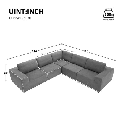 Sofá modular seccional en forma de L de 116 x 116 pulgadas, juego de sofá de piso de lujo, muebles de interior tapizados, sofá de espuma comprimida para sala de estar y dormitorio, combinación de 5 piezas, 3 colores