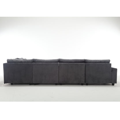 Oversized Modular Sectional Sofa Couches Set,Corduroy Upholstered Deep Seat Comfy Sofa for Living Room 5 Seat,Dark Gray