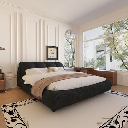 Queen Size Luxury Upholstered Platform Bed with Oversized Padded Backrest and Solid Wood Frame,suitable for Multiple heights of mattresses,Black(Old Sku:W1885S00016)