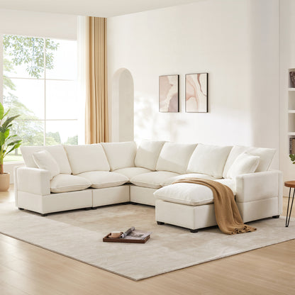 110*86" Modern U Shape Modular Sofa, 7 Seat Chenille Sectional Couch Set with 2 Pillows Included, Freely Combinable Indoor Funiture for Living Room, Apartment, Office, 2 Colors