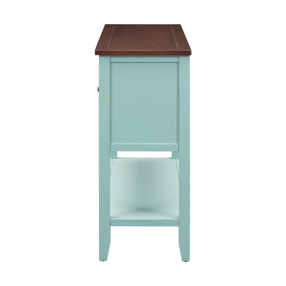 TREXM Cambridge Series  Ample Storage Vintage Console Table with Four Small Drawers and Bottom Shelf for Living Rooms, Entrances and Kitchens (Retro Blue, OLD SKU: WF190263AAC)