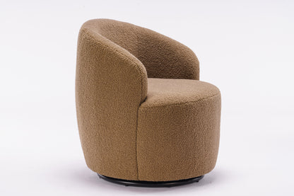 Teddy Fabric Swivel Accent Armchair Barrel Chair With Black Powder Coating Metal Ring,Coffee Brown