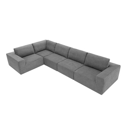 Sofá modular seccional en forma de L de 116 x 116 pulgadas, juego de sofá de piso de lujo, muebles de interior tapizados, sofá de espuma comprimida para sala de estar y dormitorio, combinación de 5 piezas, 3 colores