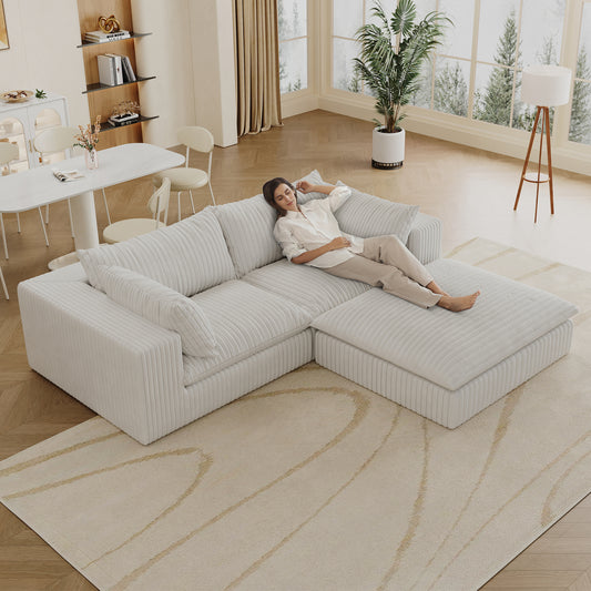 39.8' Cloud Sofa,Corduroy Fabric,Deep Seat Couches,Double-layer design,Removable  Cushion,No Assembly, DIY Combination for Living room, Bedroom,Conference room ,Apartment,White