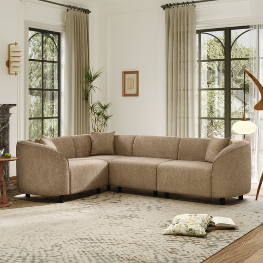 104' L-Shaped Curved Contemporary Sectional Sofa in Camel: Plush 4-Seater, Sculptural Design & Premium Bouclé Upholstery – Modern Luxury for Spacious Living