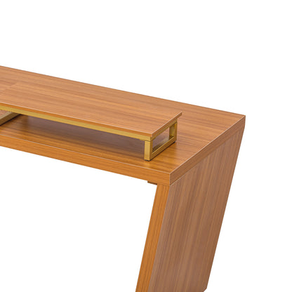 63"Modern Executive Desk ,Rustic Industrial Wooden Writing Desk,Study Desk with Monitor Stand,Rectangular Computer Desk for Home Office,Living Room,Teak