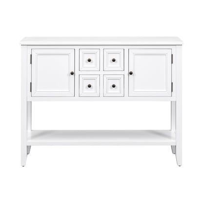 TREXM Cambridge Series  Ample Storage Vintage Console Table with Four Small Drawers and Bottom Shelf for Living Rooms, Entrances and Kitchens (White, OLD SKU: WF190263AAA)
