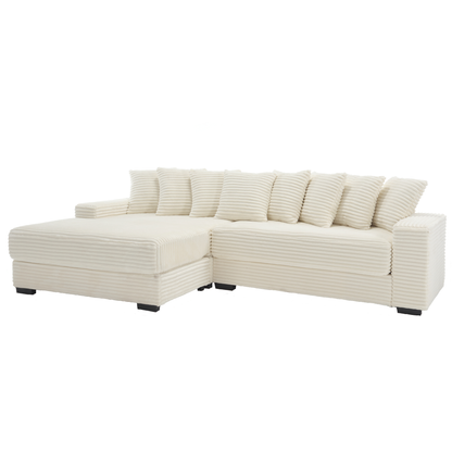 Oversized Two-Piece  Couches,  L Shaped Sofa, Corduroy, Left Chaise Daybed,with Armrests,Eight Throw Pillows,Corner Sofa,Easy To Assemble, Beige