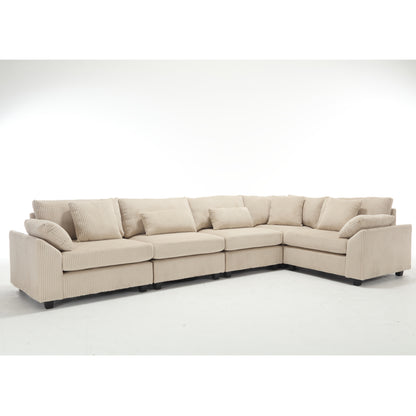 Oversized Modular Sectional Sofa, Convertible Sectional Sofa, Corduroy for Living Room, Beige