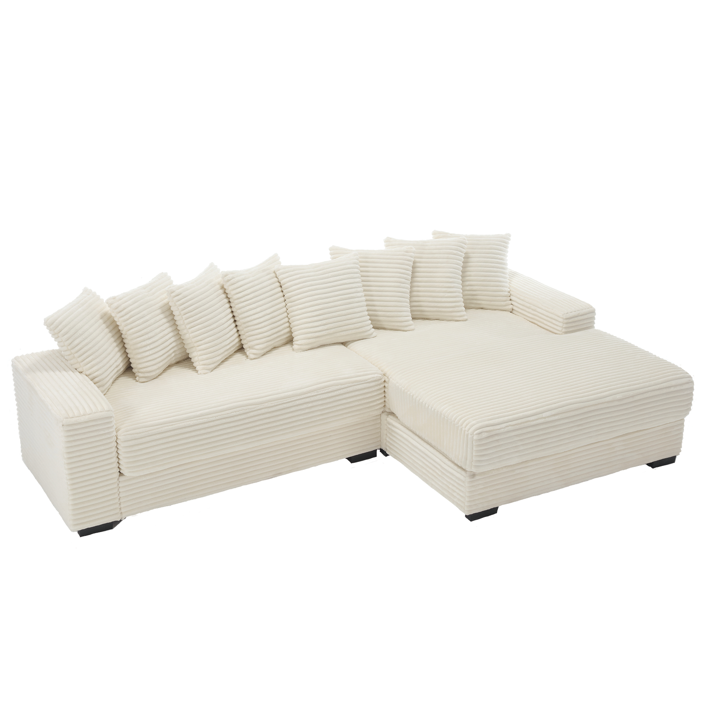 Oversized Two-Piece  Couches,  L Shaped Sofa, Corduroy, Right Chaise Daybed,with Armrests,Eight Throw Pillows,Corner Sofa,Easy To Assemble, Beige