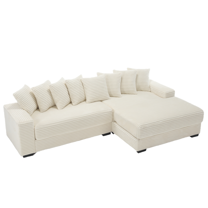 Oversized Two-Piece  Couches,  L Shaped Sofa, Corduroy, Right Chaise Daybed,with Armrests,Eight Throw Pillows,Corner Sofa,Easy To Assemble, Beige