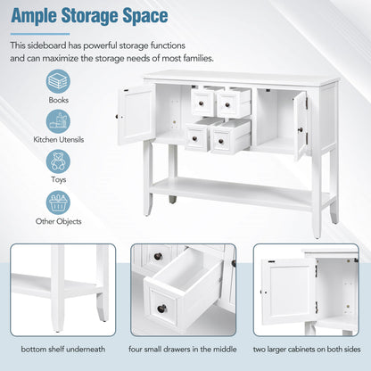 TREXM Cambridge Series  Ample Storage Vintage Console Table with Four Small Drawers and Bottom Shelf for Living Rooms, Entrances and Kitchens (White, OLD SKU: WF190263AAA)
