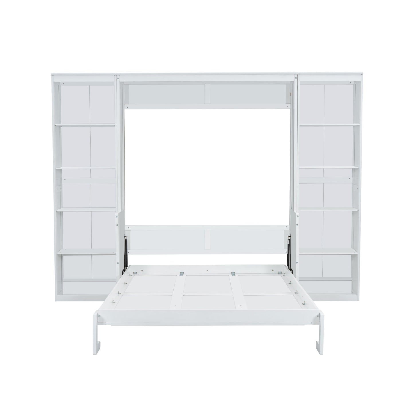 Queen Size Murphy Bed with Desk and Bookshelf, White