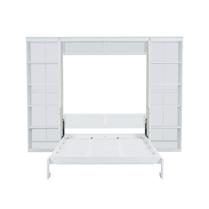 Queen Size Murphy Bed with Desk and Bookshelf, White