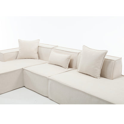 Modular combination living room sofa set, modern minimalist sofa, free installation sofa, L-shaped, Italian minimalist tofu block sofa, Left-Hand Facing,Terrycloth fabric , Beige