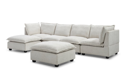 Sofá modular seccional de 130 pulgadas, juego de sofá de tela de lino con otomana convertible, sofá en forma de U, cómodo y combinable para sala de estar, apartamento y oficina. Beige, 3 colores.