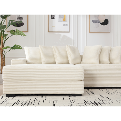 Oversized Two-Piece  Couches,  L Shaped Sofa, Corduroy, Left Chaise Daybed,with Armrests,Eight Throw Pillows,Corner Sofa,Easy To Assemble, Beige