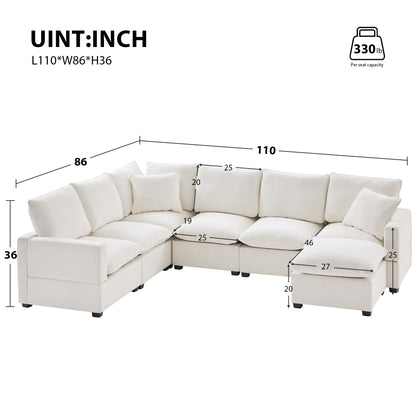 110*86" Modern U Shape Modular Sofa, 7 Seat Chenille Sectional Couch Set with 2 Pillows Included, Freely Combinable Indoor Funiture for Living Room, Apartment, Office, 2 Colors