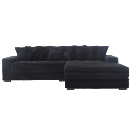 Oversized Two-Piece  Couches,  L Shaped Sofa, Corduroy, Right Chaise Daybed,with Armrests,Eight Throw Pillows,Corner Sofa,Easy To Assemble,  Black