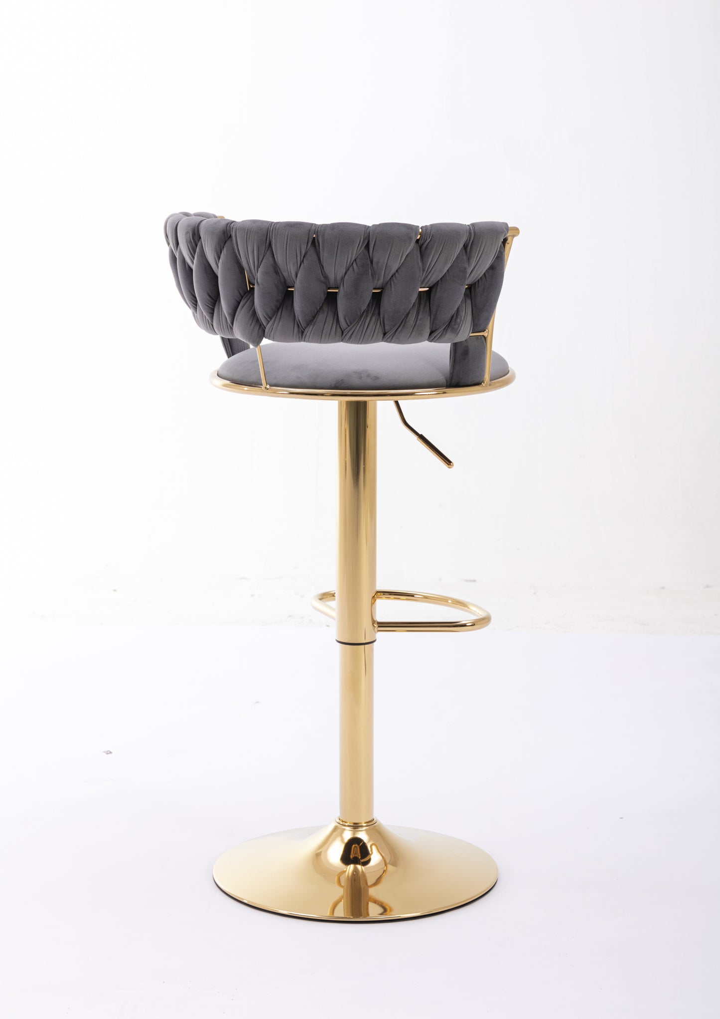 Set of 2  Bar Stools,with Chrome Footrest and Base Swivel Height Adjustable Mechanical Lifting Velvet + Golden Leg Simple Bar Stool-gray