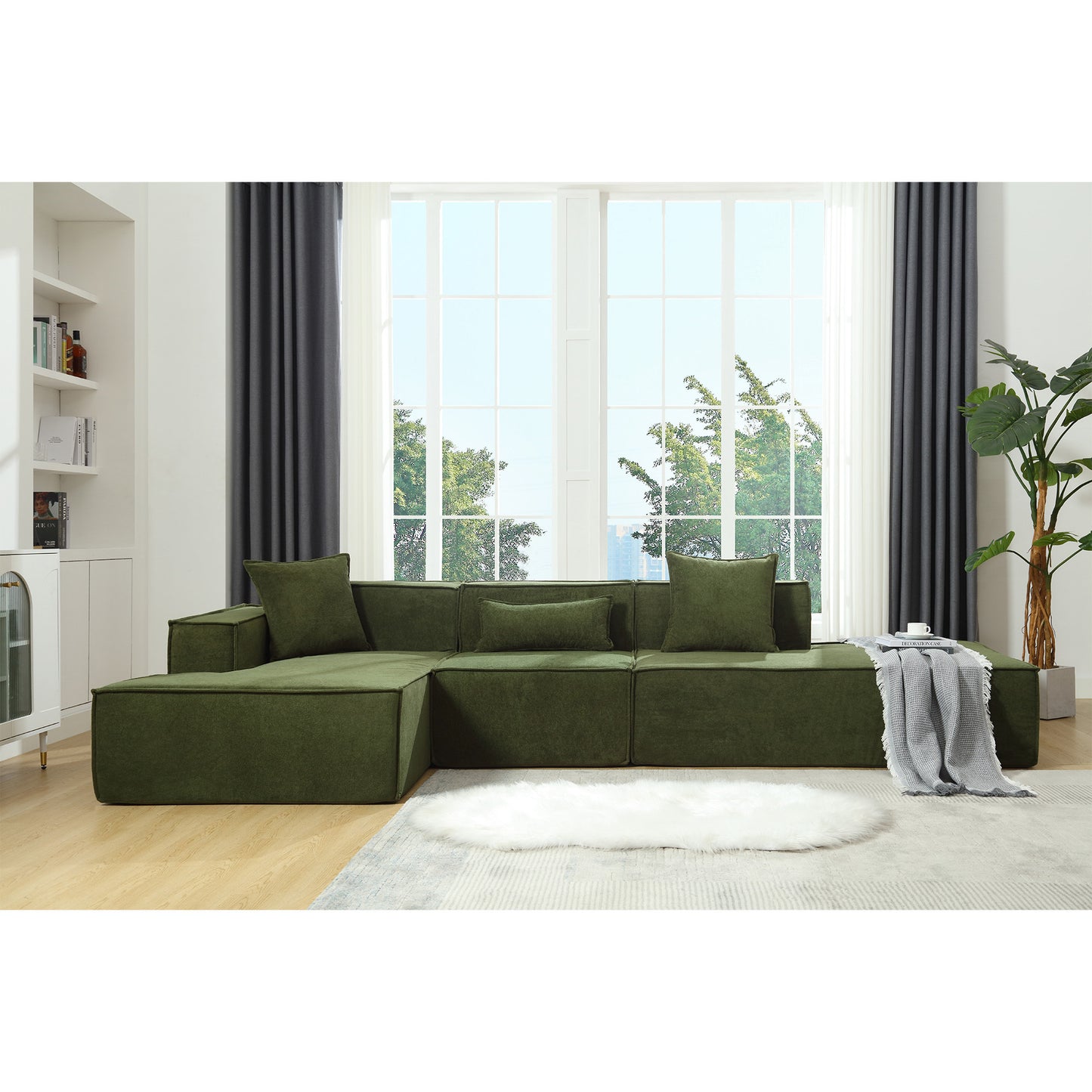 Modular combination  sofa set, modern minimalist sofa, free installation sofa, L-shaped, Italian minimalist tofu block sofa,  Right-Hand Facing,Terrycloth fabric, Green