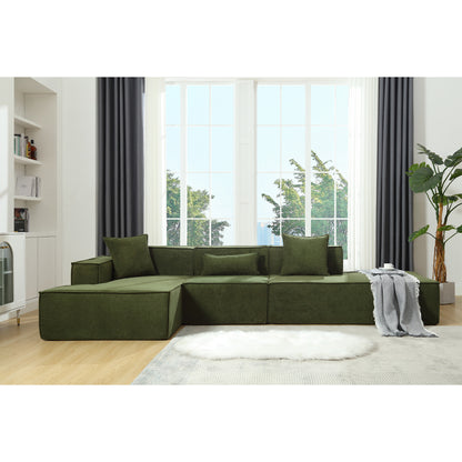 Modular combination  sofa set, modern minimalist sofa, free installation sofa, L-shaped, Italian minimalist tofu block sofa,  Right-Hand Facing,Terrycloth fabric, Green