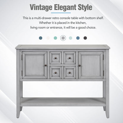 TREXM Cambridge Series  Ample Storage Vintage Console Table with Four Small Drawers and Bottom Shelf for Living Rooms, Entrances and Kitchens (Antique Gray, OLD SKU: WF190263AAE)
