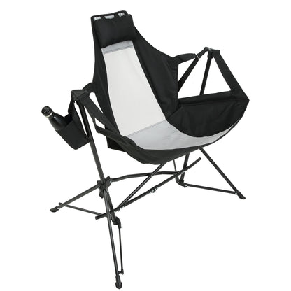 Hammock Camping Chair, Folding Portable Rocking Chair, Aluminum Alloy Adjustable Back Swinging Chair with Pillow Cup Holder, Recliner with Carry Bag for Outdoor Travel Lawn Backyard, Black