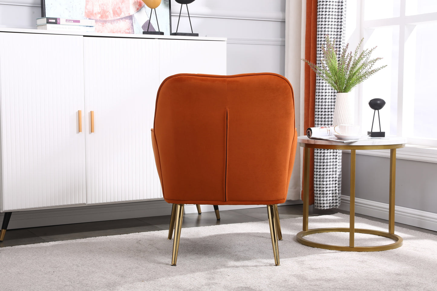 Modern Mid Century Chair velvet  Sherpa Armchair for Living Room Bedroom Office Easy Assemble(ORANGE)
