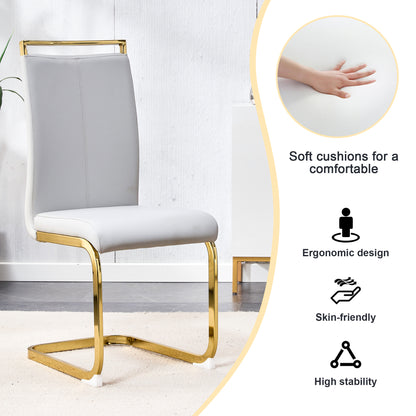Table and chair set.Large modern rectangular table with 0.4 inch patterned glass tabletop and large MDF table legs.Comes with 6 chairs with faux leather cushioned seats and golden metal legs.