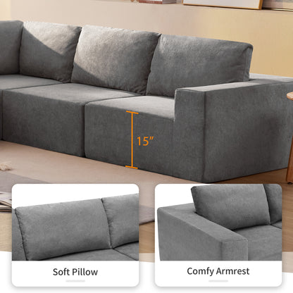 Sofá modular seccional en forma de L de 116 x 116 pulgadas, juego de sofá de piso de lujo, muebles de interior tapizados, sofá de espuma comprimida para sala de estar y dormitorio, combinación de 5 piezas, 3 colores