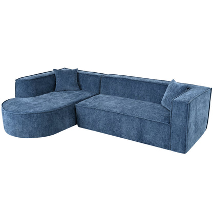 U_Style Modern Style Sectional Sofa,Sponge Sectional Sofa Couch,Modular L-Shape Sofa Couch with Elegant curved design and luxurious chenille fabric,two throw pillows,for Living Room, Study