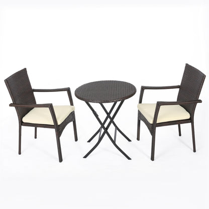 3-Piece Bistro Set with Water Resistant Cushions and 2 Chairs, Brown Multi