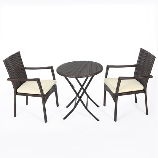 3-Piece Bistro Set with Water Resistant Cushions and 2 Chairs, Brown Multi