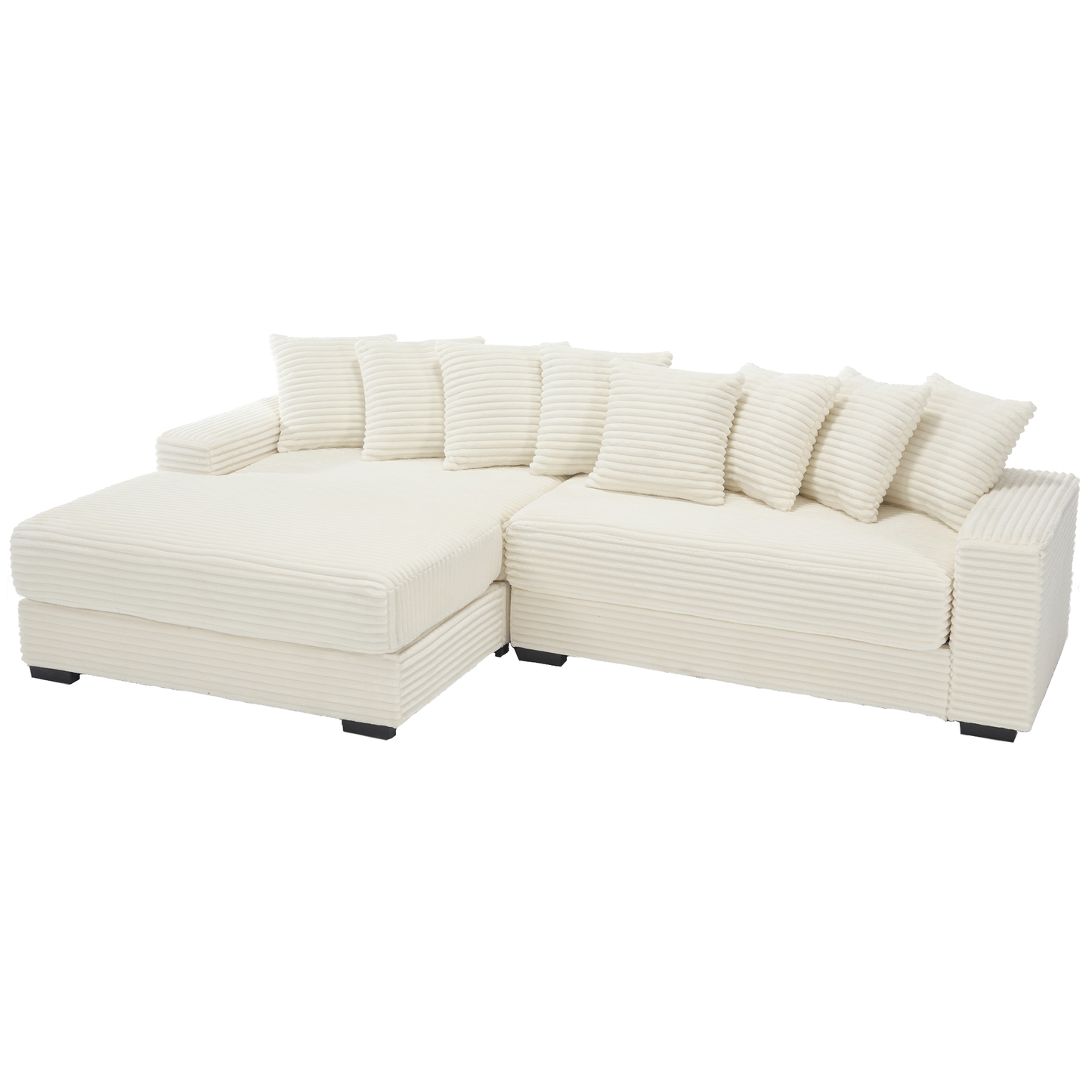Oversized Two-Piece  Couches,  L Shaped Sofa, Corduroy, Left Chaise Daybed,with Armrests,Eight Throw Pillows,Corner Sofa,Easy To Assemble, Beige