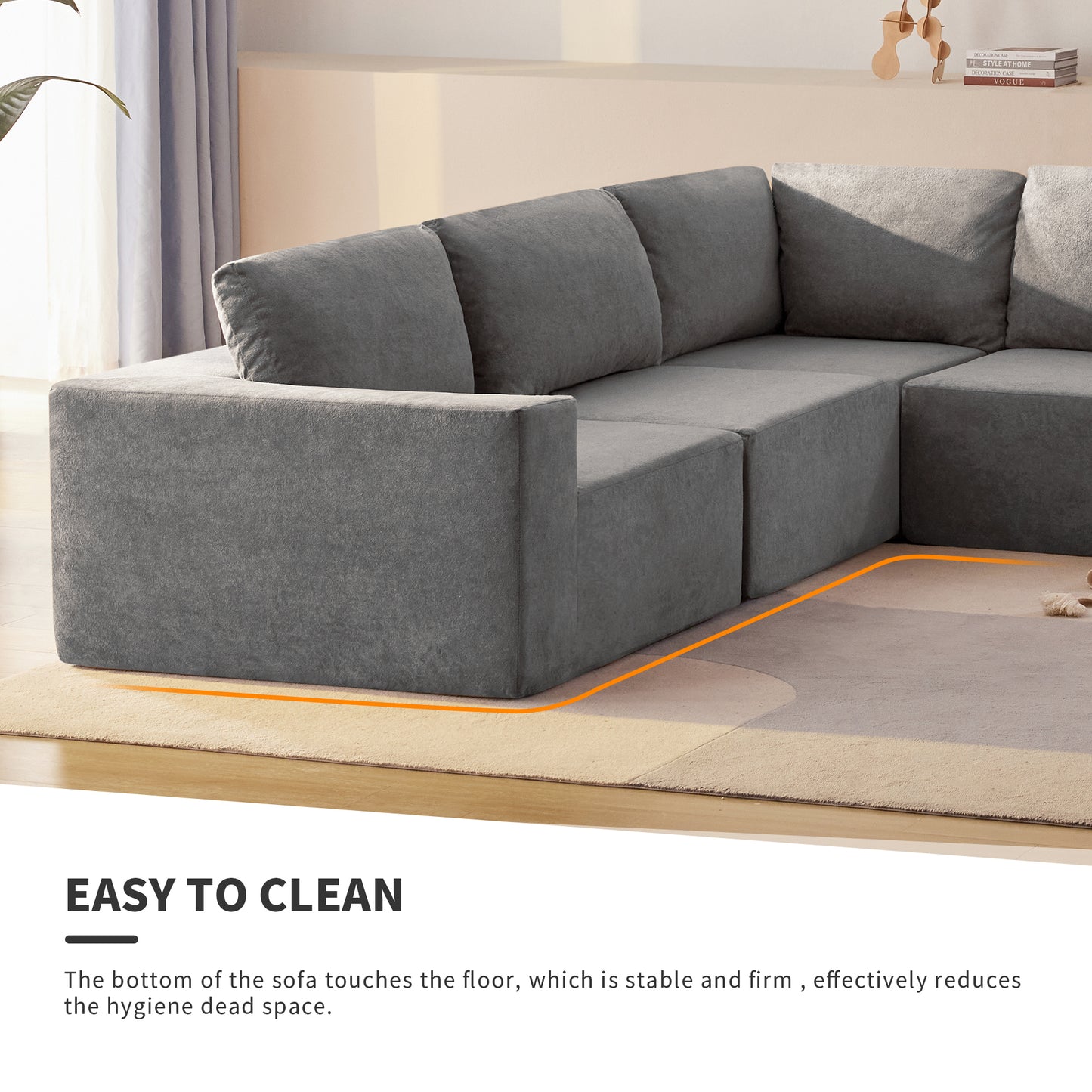 Sofá modular seccional en forma de L de 116 x 116 pulgadas, juego de sofá de piso de lujo, muebles de interior tapizados, sofá de espuma comprimida para sala de estar y dormitorio, combinación de 5 piezas, 3 colores