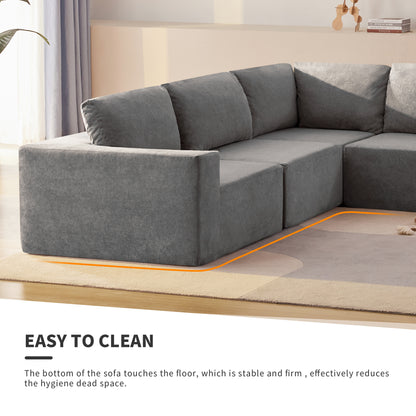 Sofá modular seccional en forma de L de 116 x 116 pulgadas, juego de sofá de piso de lujo, muebles de interior tapizados, sofá de espuma comprimida para sala de estar y dormitorio, combinación de 5 piezas, 3 colores