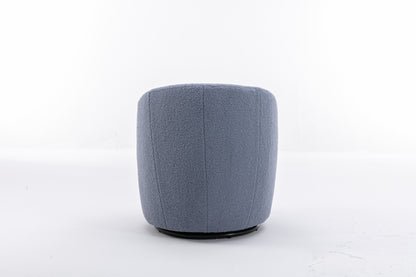 Sillón giratorio de tela Teddy con acento tipo barril y aro metálico con recubrimiento en polvo negro, azul claro