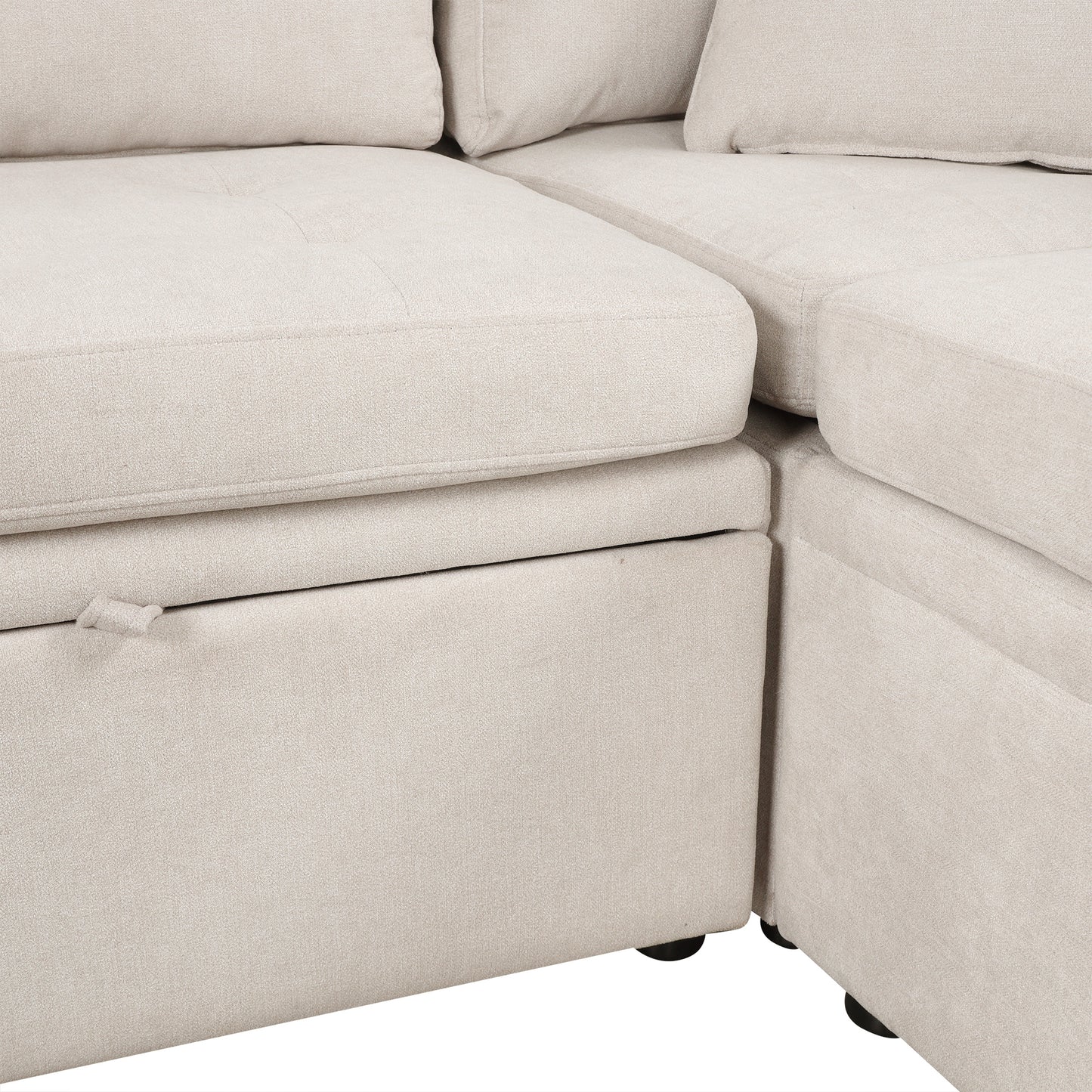 Sofá seccional extragrande de 117.3" en forma de U, sofá cama extraíble con dos cojines para sala de estar, color beige