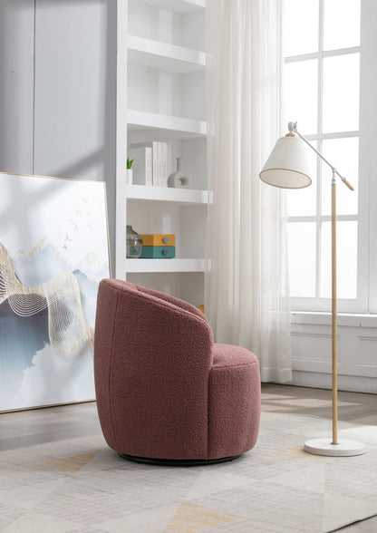 Teddy Fabric Swivel Accent Armchair Barrel Chair With Black Powder Coating Metal Ring,Dark Red