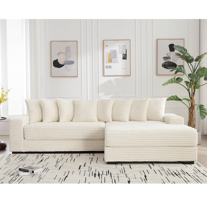 Oversized Two-Piece  Couches,  L Shaped Sofa, Corduroy, Right Chaise Daybed,with Armrests,Eight Throw Pillows,Corner Sofa,Easy To Assemble, Beige