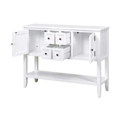 TREXM Cambridge Series  Ample Storage Vintage Console Table with Four Small Drawers and Bottom Shelf for Living Rooms, Entrances and Kitchens (White, OLD SKU: WF190263AAA)