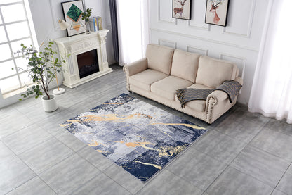 ZARA Collection Abstract Design Blue Gray Yellow (5' ft x 3' ft) Machine Washable Super Soft Area Rug