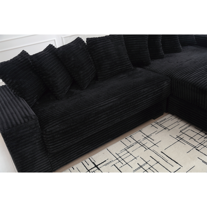 Oversized Two-Piece  Couches,  L Shaped Sofa, Corduroy, Right Chaise Daybed,with Armrests,Eight Throw Pillows,Corner Sofa,Easy To Assemble,  Black