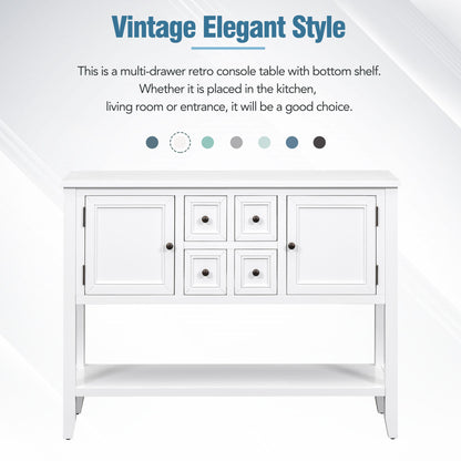 TREXM Cambridge Series  Ample Storage Vintage Console Table with Four Small Drawers and Bottom Shelf for Living Rooms, Entrances and Kitchens (White, OLD SKU: WF190263AAA)