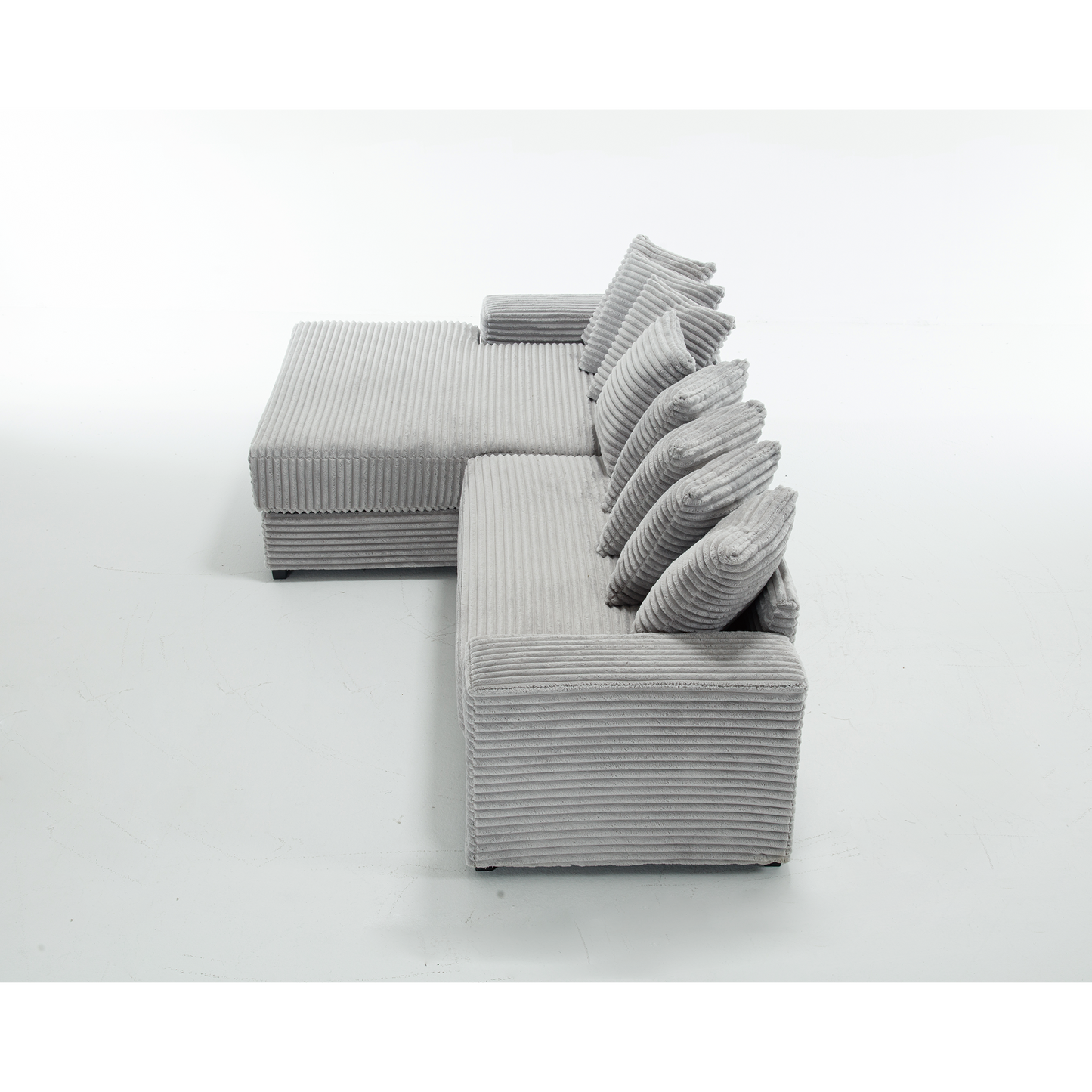 Oversized Two-Piece  Couches,  L Shaped Sofa, Corduroy, Left Chaise Daybed,with Armrests,Eight Throw Pillows,Corner Sofa,Easy To Assemble,  Gray