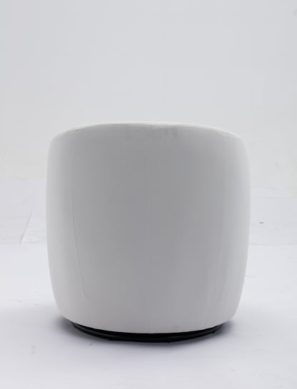 Sillón giratorio de terciopelo con acento tipo barril y aro metálico con recubrimiento en polvo negro, color blanco