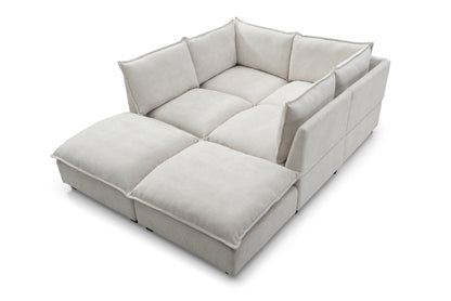Sofá modular seccional de 130 pulgadas, juego de sofá de tela de lino con otomana convertible, sofá en forma de U, cómodo y combinable para sala de estar, apartamento y oficina. Beige, 3 colores.