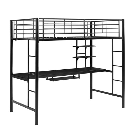 Twin Metal Loft Bed Workstation- Black